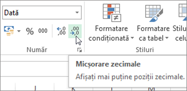 Butonul Micșorare zecimale