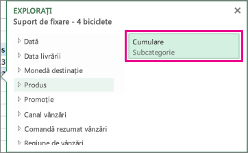 Butonul Cumulare din caseta Explorare