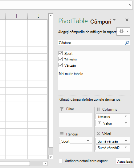 Câmpuri PivotTable