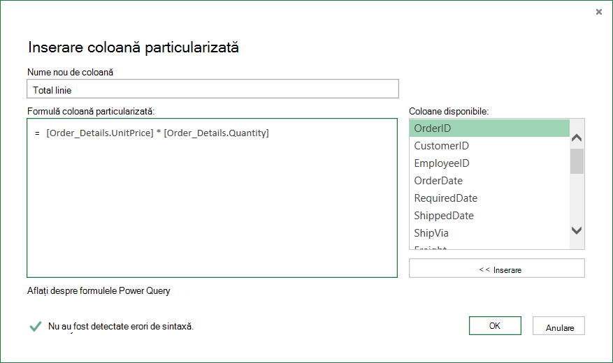 Calcularea totalului de linie pentru fiecare rând Order_Details