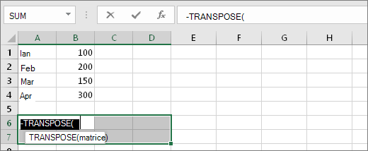 =TRANSPOSE(