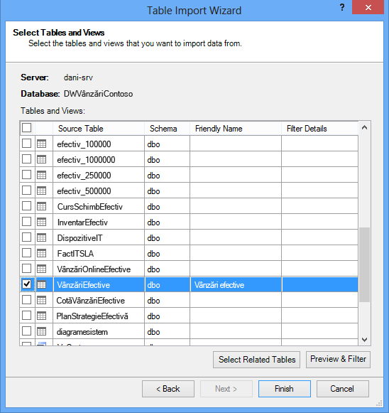 Table Import Wizard în programul de completare PowerPivot