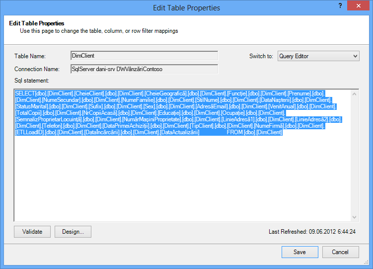 Interogarea SQL utilizată pentru a regăsi datele