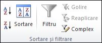 Grupul Sortare și filtrare din fila Date