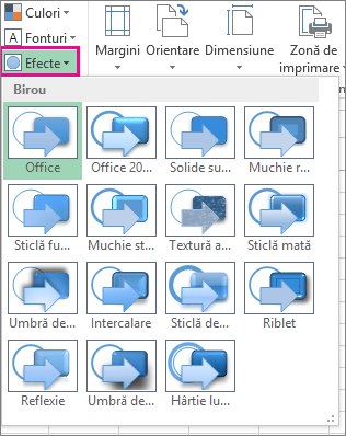 Efecte tematice pe fila Aspect pagină