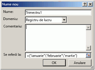Caseta de dialog Editare nume cu formulă