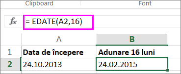 utilizarea formulei EDATE pentru a adăuga luni la o dată
