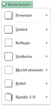 Meniul Efecte formă