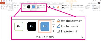 Comenzile Stiluri formă pe panglică