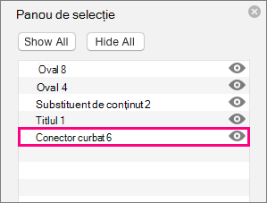 Afișează conectorul în partea de jos a listei, în panoul de selecție