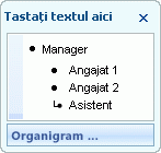 Panoul Text afișând marcatorii formele pentru manager, subordonat și asistent.