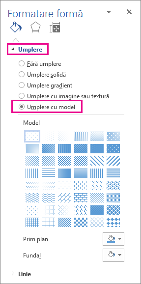 Selectarea Umplere cu model în panoul Formatare formă