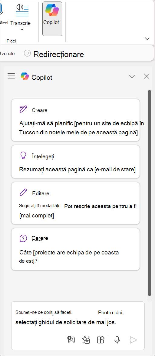 Butonul Accesarea Copilot în OneNote
