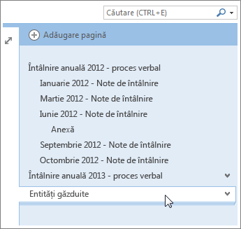 Paginile cu subpagini pot fi restrânse sau extinse.