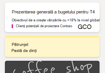 Exemple de note în fluxul OneNote