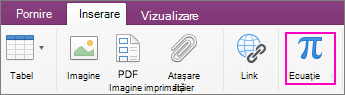 Faceți clic pe fila Inserare și selectați Ecuație