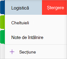 Ștergerea unei secțiuni în OneNote pentru iOS