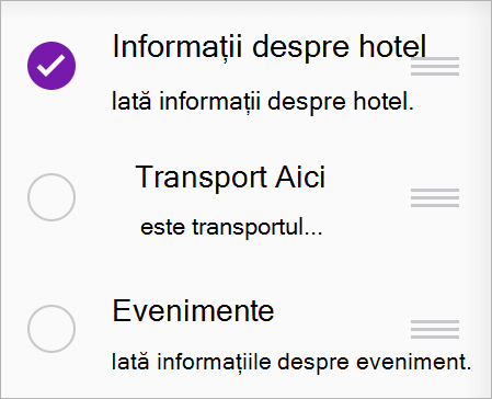 Selectați pagina pe care doriți să o mutați sau să o copiați într-o altă secțiune