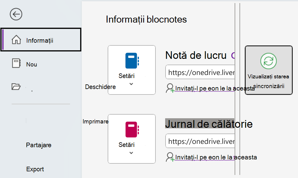 Vedeți starea de sincronizare pentru OneNote din Windows.