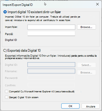 Selectați navigare pentru a găsi ID-ul digital și introduceți parola pe care ați introdus-o în timpul exportului certificatului în acest fișier