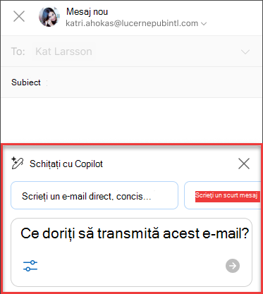 Unele Ce doriți să spună acest e-mail text pentru Schițați cu Copilot în Outlook