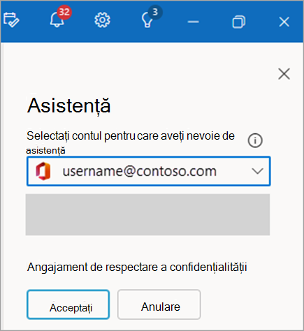 Captură de ecran Contactați asistența