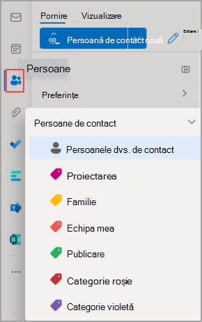 Imagine afișând pagina de pornire Outlook cu pictograma People evidențiată pe bara de navigare din stânga.