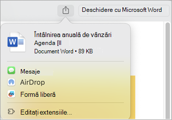 Partajați fișierul utilizând extensiile instalate pe Mac