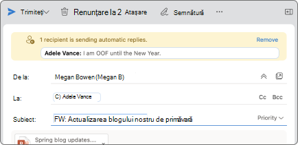 Captura de ecran arată cum arată sfaturile de corespondență.