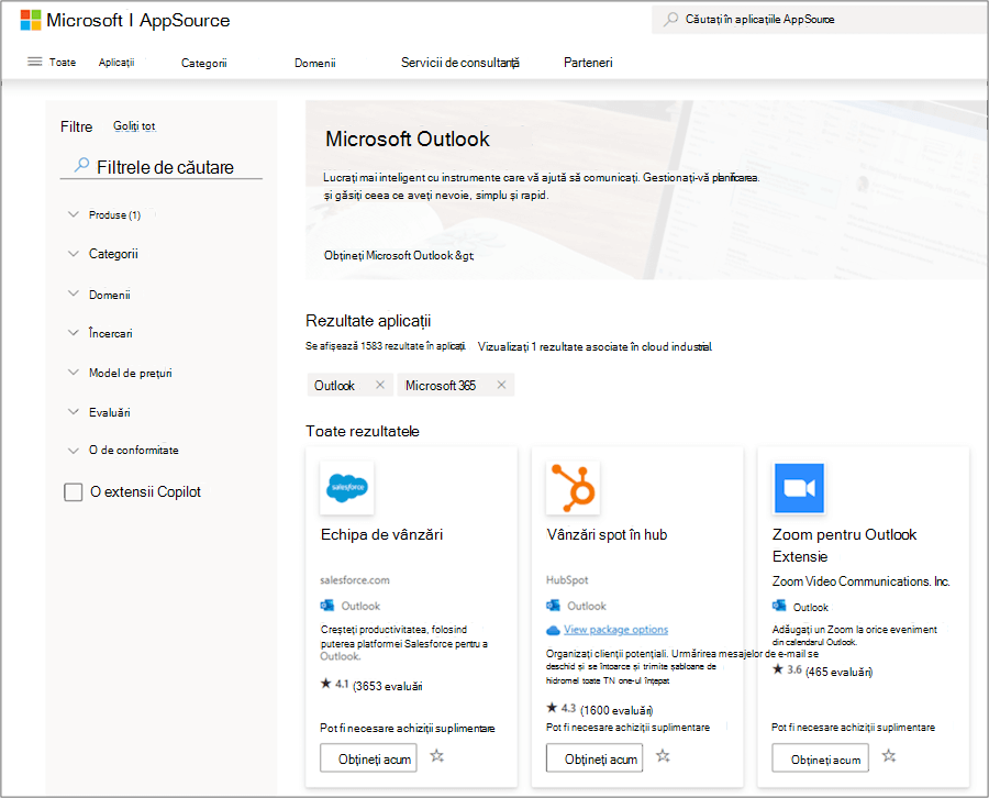 Programe de completare Microsoft Outlook în AppSource