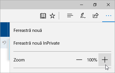 O captură de ecran cu meniul Setări și altele din Microsoft Edge