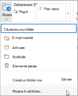 Selectați Mutați și selectați un folder în care să mutați mesajul.