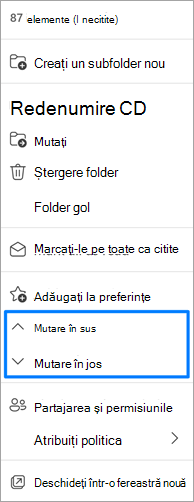 Captură de ecran a opțiunii Mutare foldere