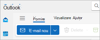 Captură de ecran cu noua panglică Outlook
