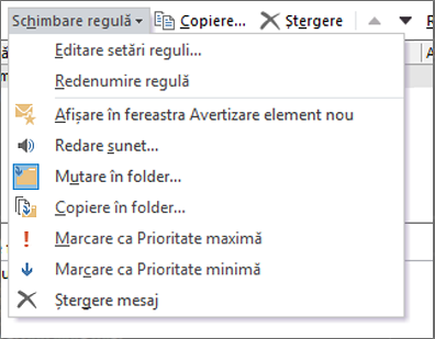 Modificarea opțiunilor regulii