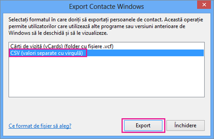 Alegeți CSV, apoi Export.