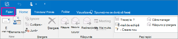Iată cum arată panglica în Outlook 2016.