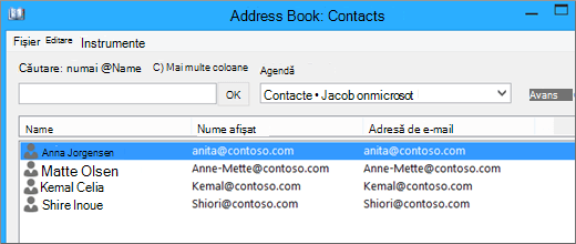 When your contacts are imported from Google Gmail to Office 365, you'll see them listed in Address Book: Contacts