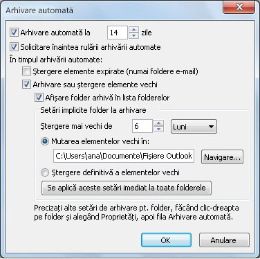 AutoArchive settings dialog box
