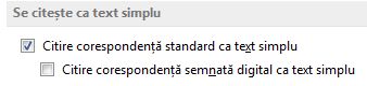 Caseta de selectare Citire corespondență standard ca text simplu