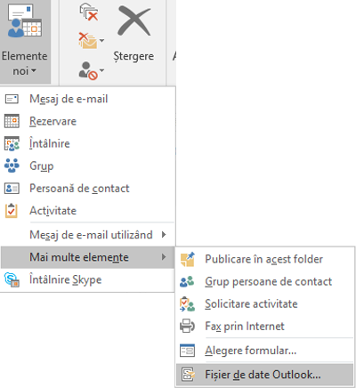Creați un nou fișier de date Outlook