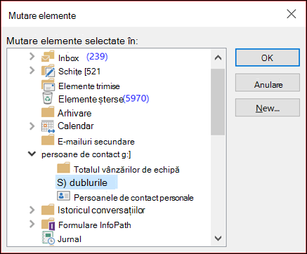 Mutați persoanele de contact într-un alt folder.