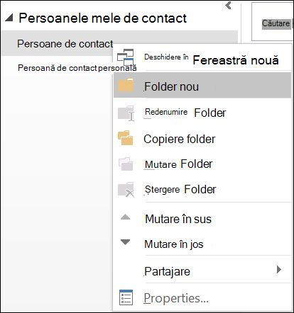 Creați un folder nou de persoane de contact.