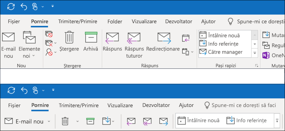 Acum puteți alege din două experiențe diferite cu Panglica în Outlook.