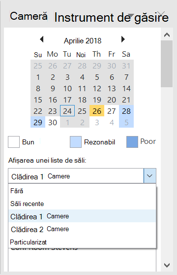 Utilizați Găsire săli pentru a vedea sălile de conferințe disponibile pentru întâlnire.