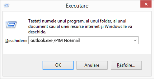 Utilizarea casetei de dialog Rulare pentru a crea un profil fără e-mail