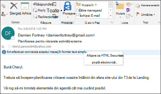 Faceți clic pe BaraInfo pentru a afișa ca HTML.