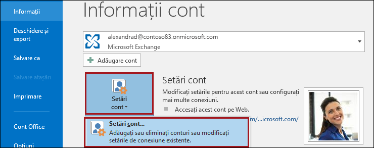 Setările de cont din Outlook