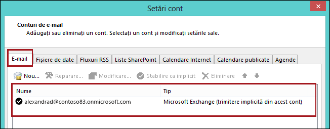 Tip de cont din Outlook
