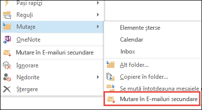 Mutare în E-mailuri secundare